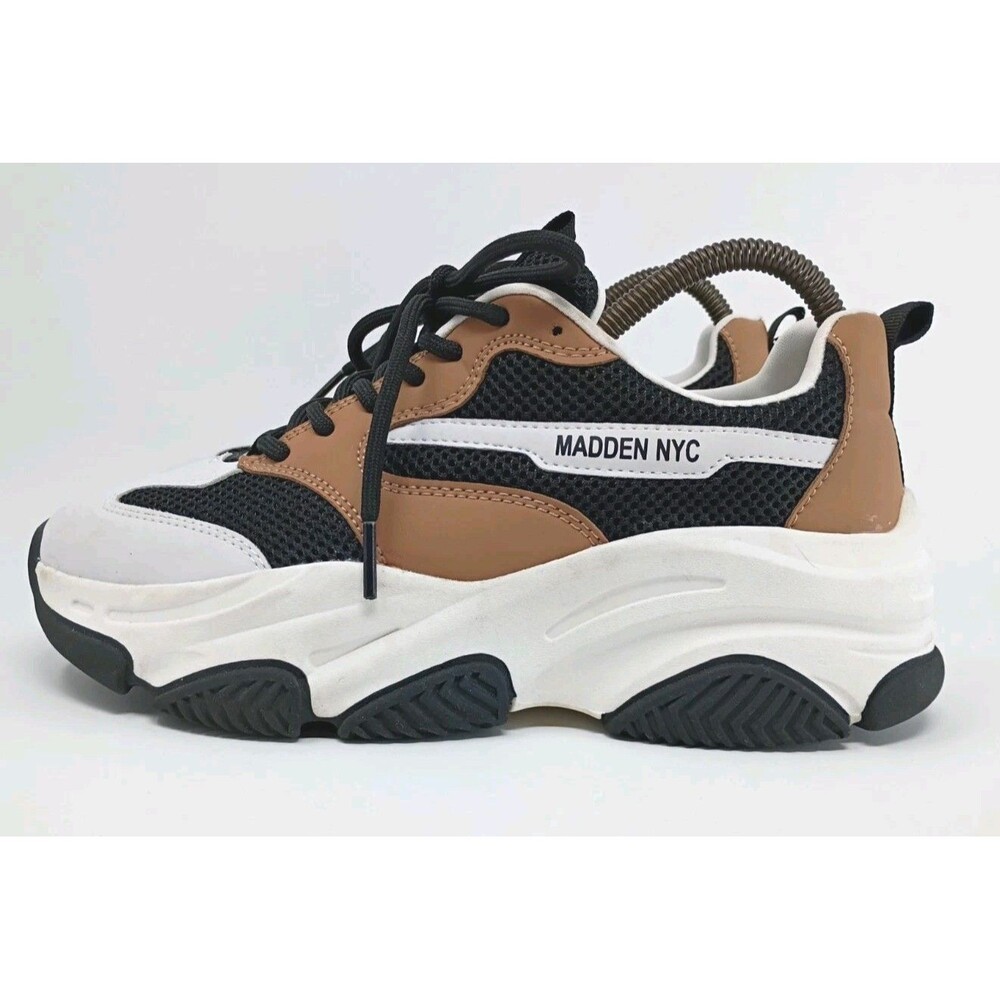 Madden NYC Womens Sneaker's Size 8.5 Muliti Color White w Brown Black - Picture 4 of 12